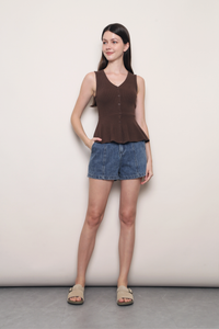 Rosie V2 Ribbed Peplum Blouse Brown