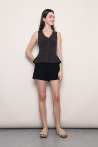 Rosie V2 Ribbed Peplum Blouse Gunmetal Grey