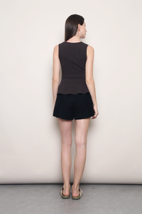 Rosie V2 Ribbed Peplum Blouse Gunmetal Grey