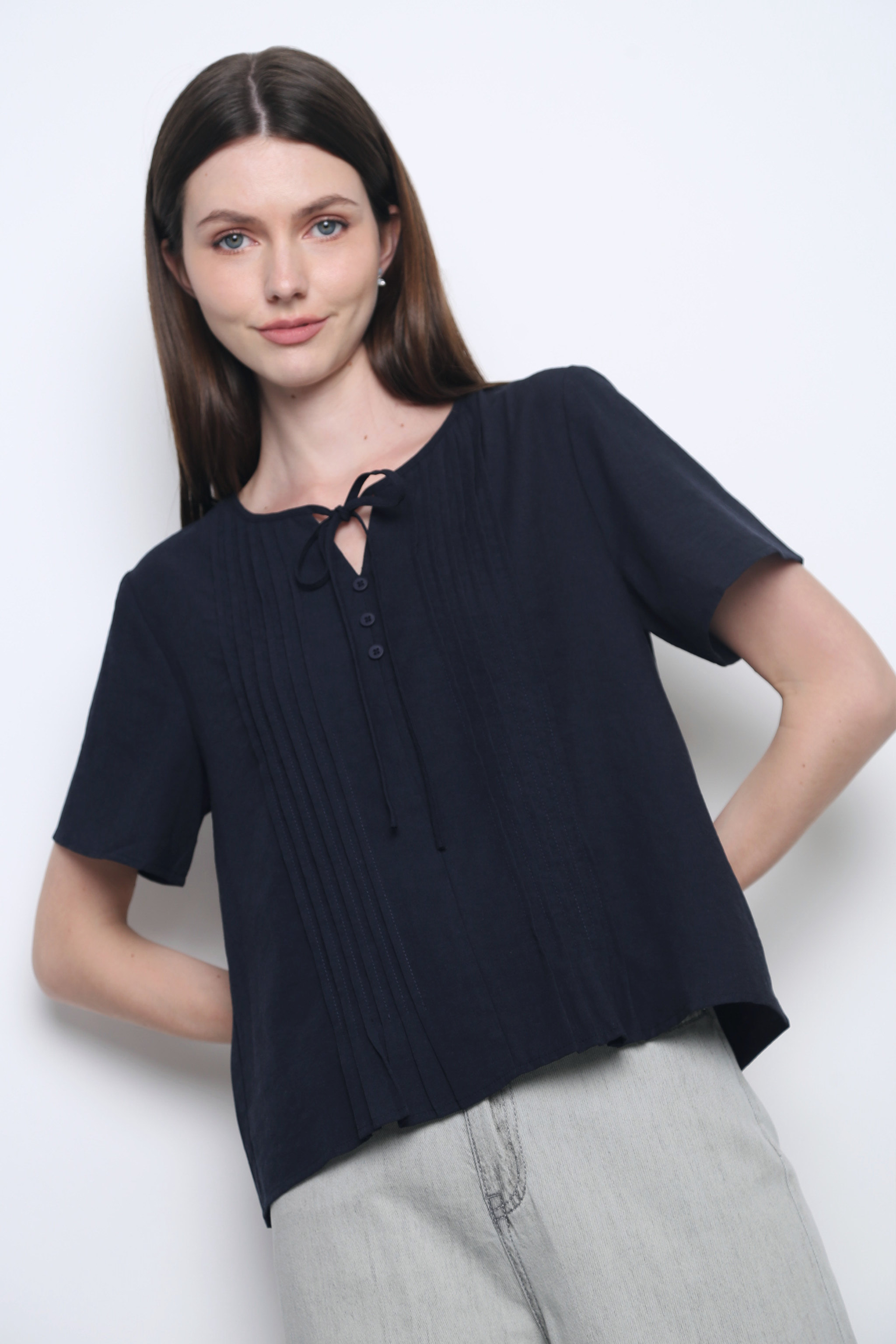 Rue Pleats Blouse Navy