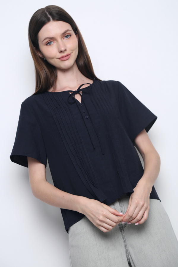 Rue Pleats Blouse Navy