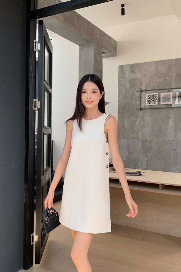 Saville Side Button Shift Dress Ivory