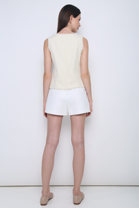 Saylor Lace Trim Tailored Top Beige