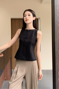Saylor Lace Trim Tailored Top Black