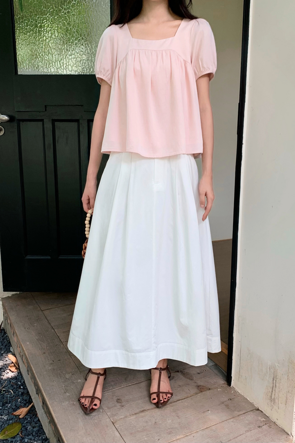 Seattle Pleated Cotton Maxi Skirt White