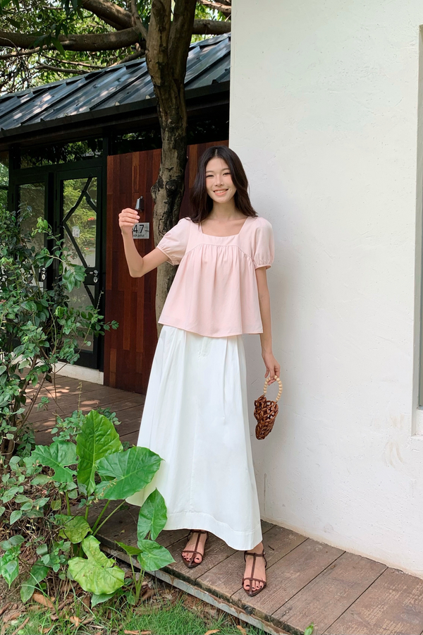 Seattle Pleated Cotton Maxi Skirt White