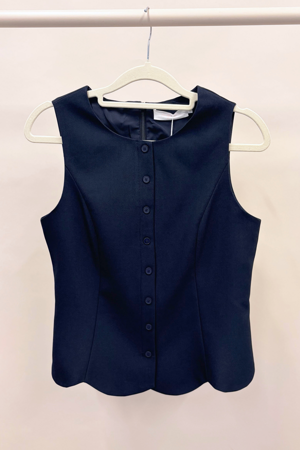 Sicily Scallop Trim Vest Top Navy
