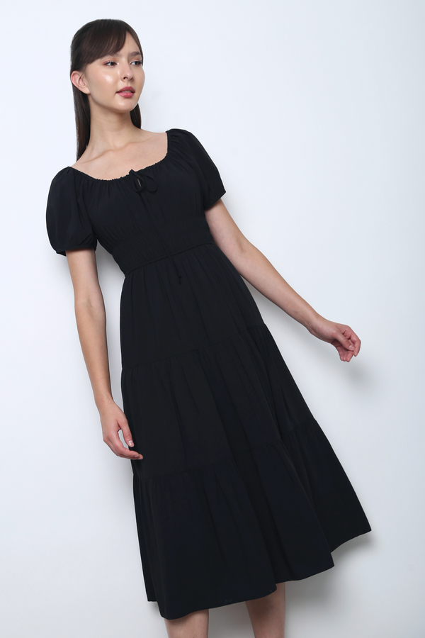 Skippie Tiered Midaxi Dress Black