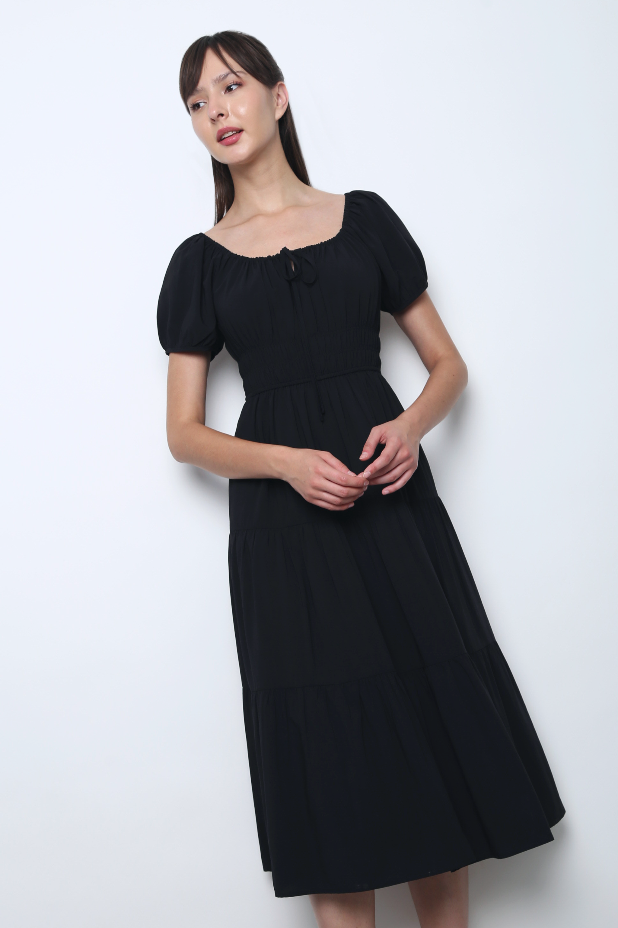Skippie Tiered Midaxi Dress Black