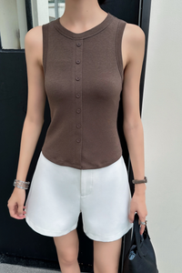 Snuggles Button Tank Brown