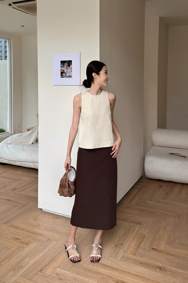 Soft Focus Sleeveless Linen Top Cream