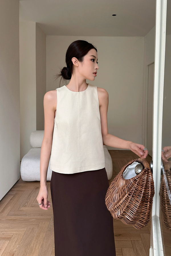 Soft Focus Sleeveless Linen Top Cream