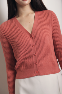 Soft Season Cropped Knit Cardigan Muted Coral (Backorder)