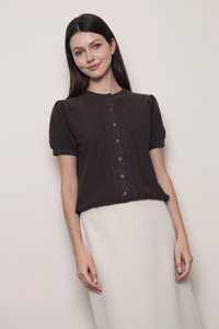 Soft Trellis Knit Blouse Brown