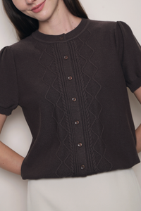 Soft Trellis Knit Blouse Brown