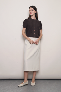 Soft Trellis Knit Blouse Brown