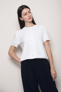 Soft Trellis Knit Blouse White