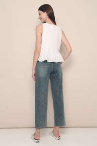 Sooya Pleat Around Linen Blouse White