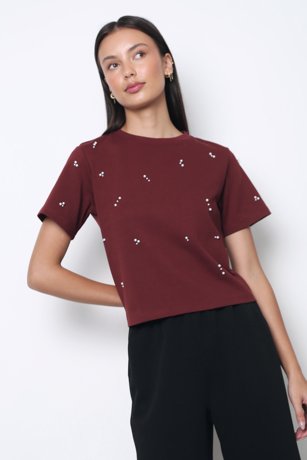 Sprinkle Pearl Tee Merlot