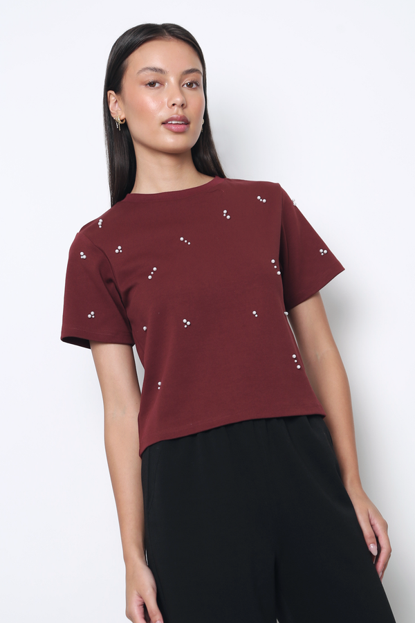 Sprinkle Pearl Tee Merlot