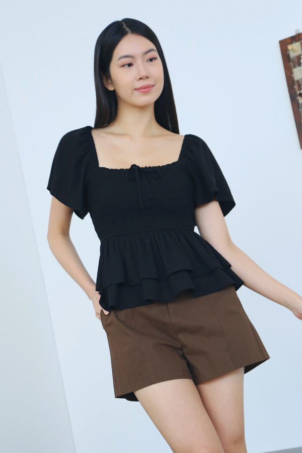 Stellina Smocked Tier Top Black