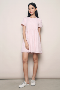 Sue Checkered Babydoll Dress Peach