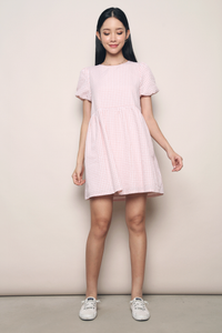 Sue Checkered Babydoll Dress Peach