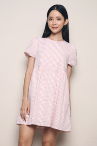 Sue Checkered Babydoll Dress Peach