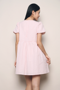 Sue Checkered Babydoll Dress Peach