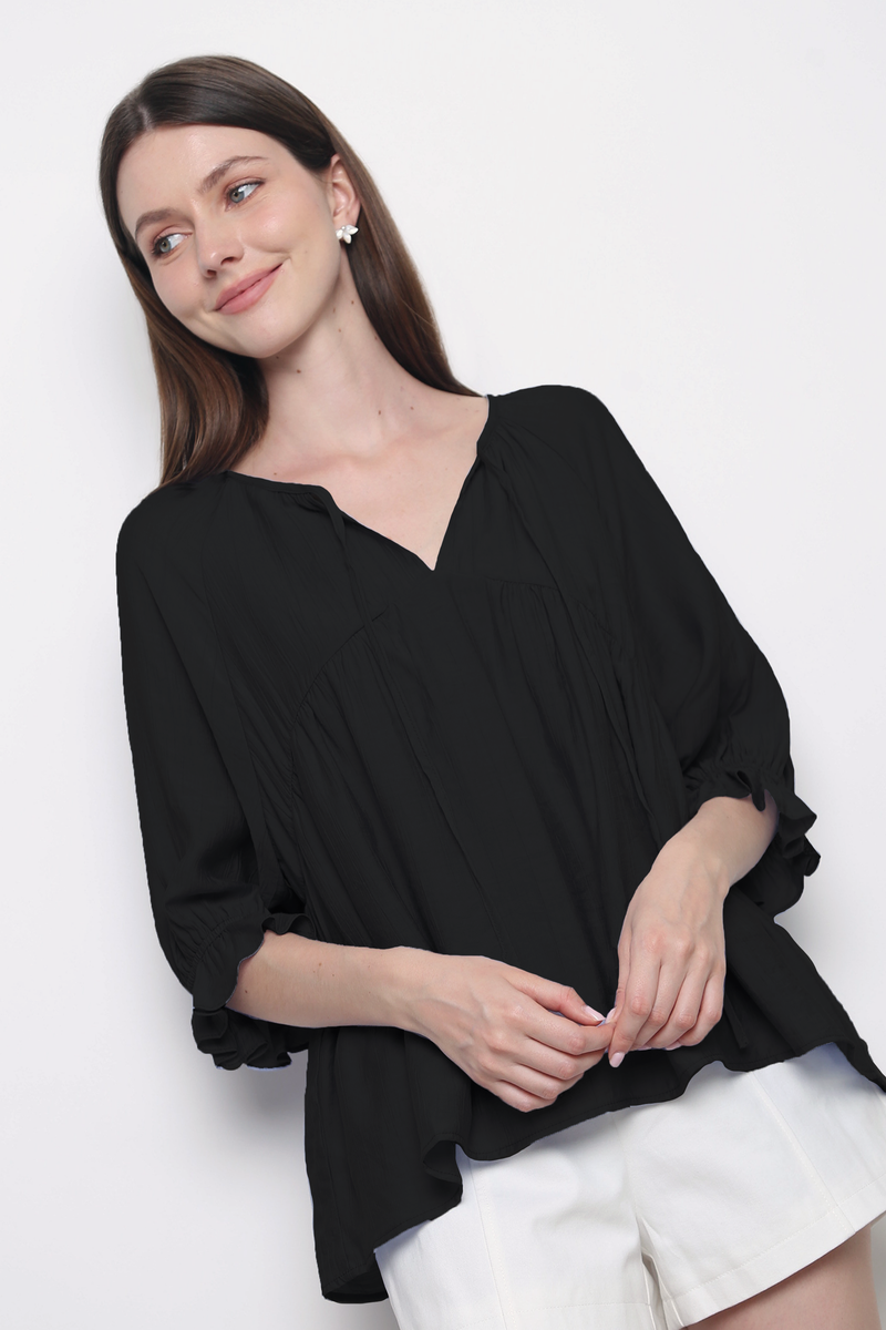 Sunbelle Babydoll Blouse Black
