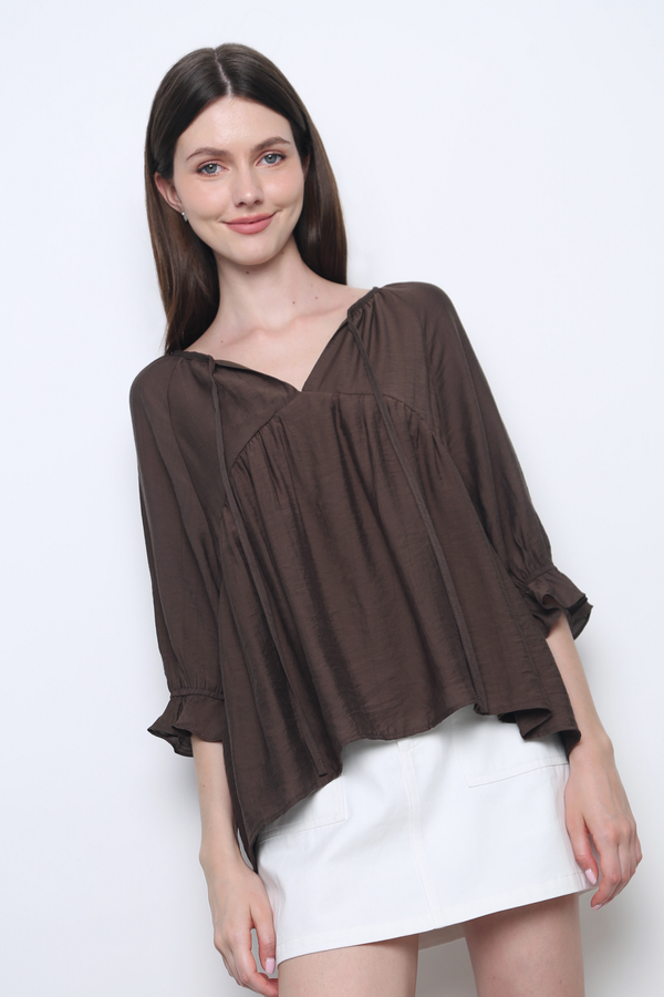 Sunbelle Babydoll Blouse Mocha