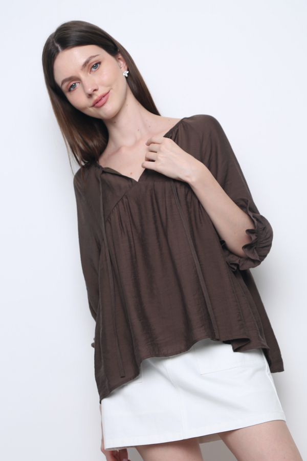 Sunbelle Babydoll Blouse Mocha