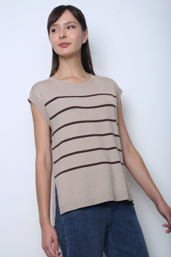 Sundae Stripe Sleeveless Knit Top Taupe