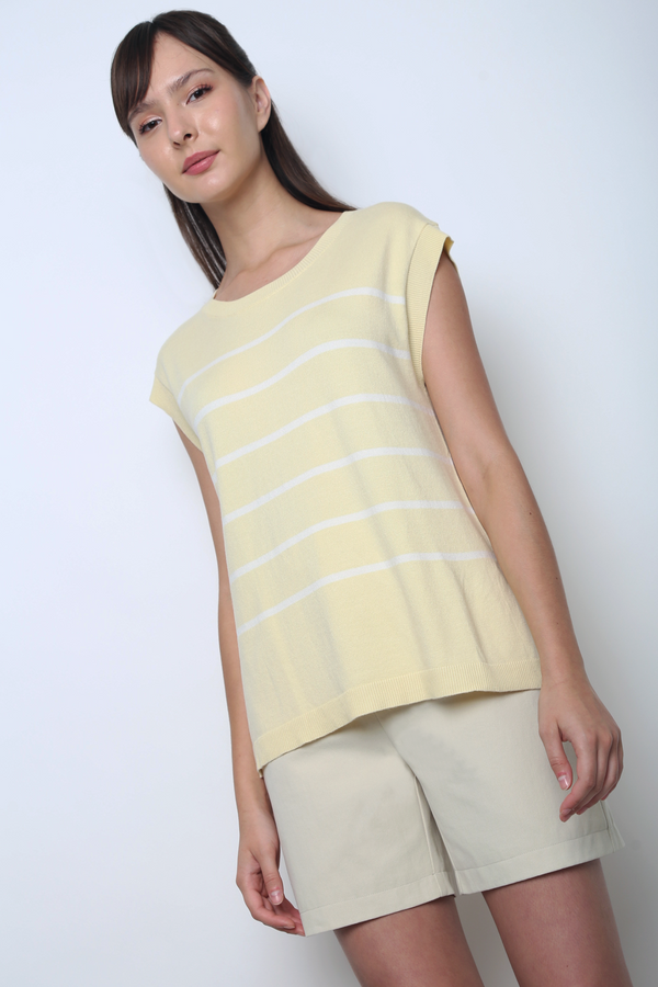 Sundae Stripe Sleeveless Knit Top Custard