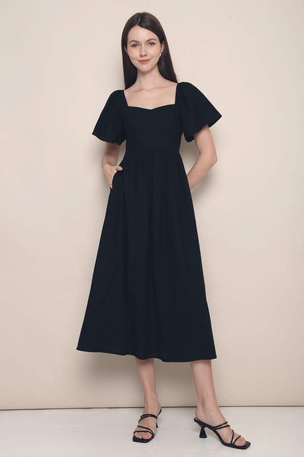 Tiara Sweetheart Linen Midaxi Dress Black