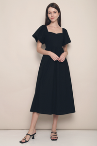 Tiara Sweetheart Linen Midaxi Dress Black