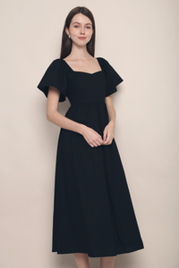 Tiara Sweetheart Linen Midaxi Dress Black