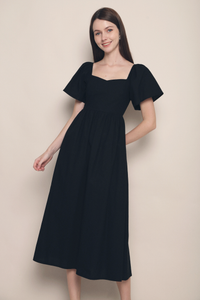 Tiara Sweetheart Linen Midaxi Dress Black