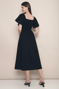 Tiara Sweetheart Linen Midaxi Dress Black