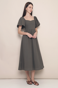 Tiara Sweetheart Linen Midaxi Dress Olive