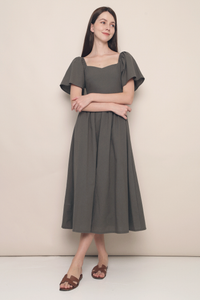 Tiara Sweetheart Linen Midaxi Dress Olive