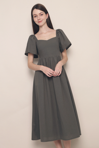 Tiara Sweetheart Linen Midaxi Dress Olive