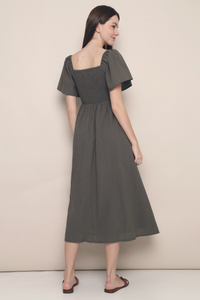 Tiara Sweetheart Linen Midaxi Dress Olive