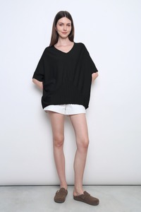 Tomo Batwing Knit Blouse Black