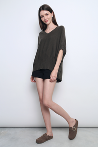 Tomo Batwing Knit Blouse Chestnut Brown