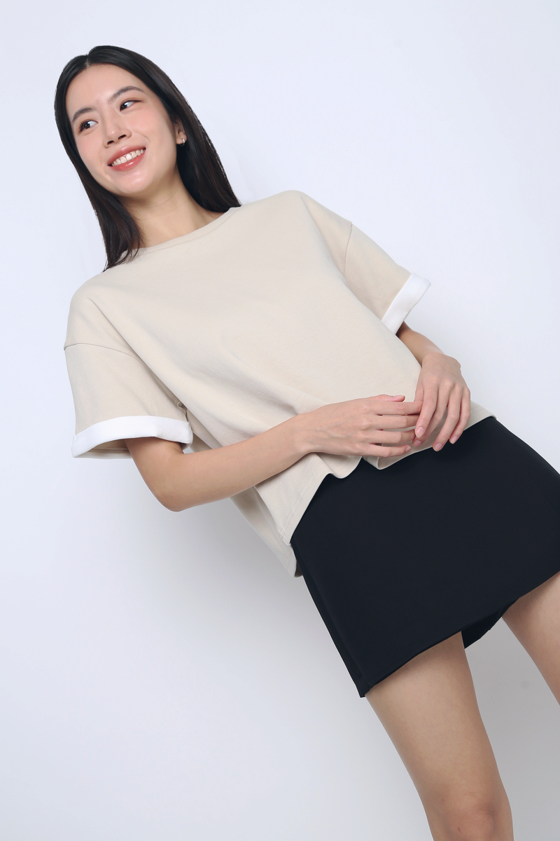 Toni Colorblock Boxy Tee Beige/White