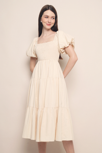 Trinity Smocked Tier Midi Dress Cream