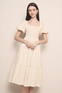 Trinity Smocked Tier Midi Dress Cream