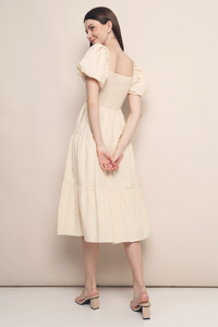 Trinity Smocked Tier Midi Dress Cream