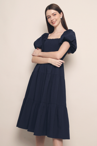 Trinity Smocked Tier Midi Dress Navy